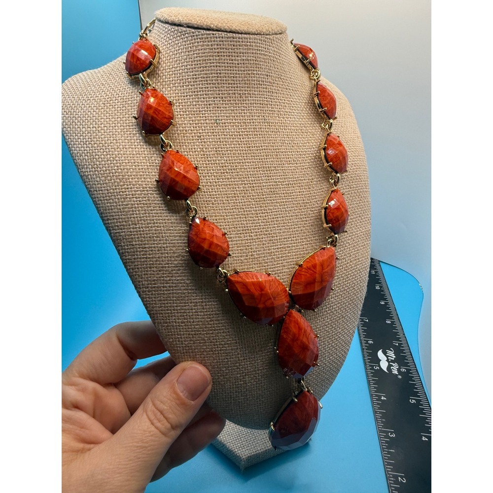 Amrita Singh Orange Teardrop Statement Necklace Gold Tone Bib Faux Coral Toggle - Picture 3 of 7